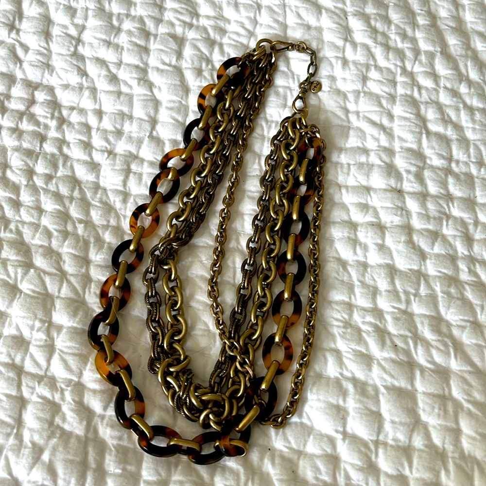 Versatile Tortoise Shell Brushed Gold Link Neckla… - image 2
